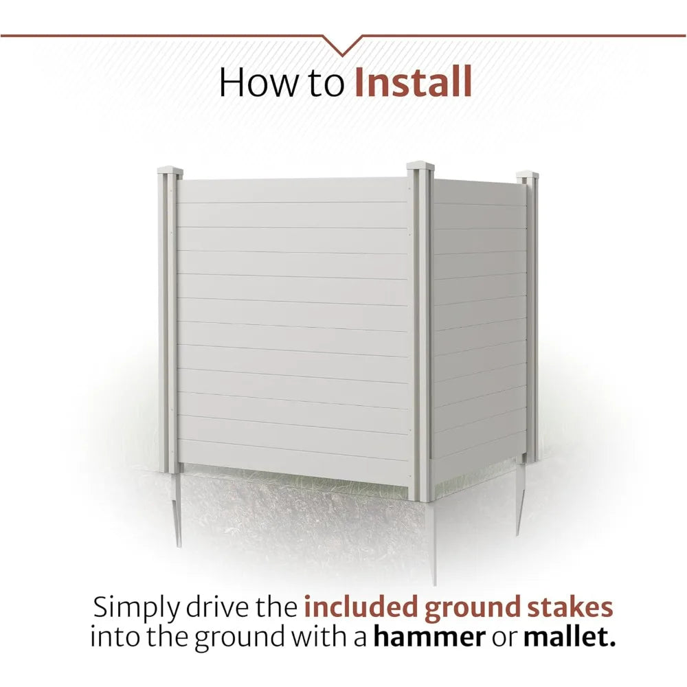 Premium White Vinyl Privacy Screen - 4ft High x 4ft Wide (2 Panels) Outdoor Fence for Air Conditioner and Privacy