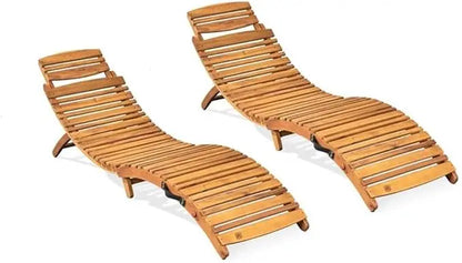 Wood Outdoor Chaise Lounge Set  2-Piece, Natural Yellow