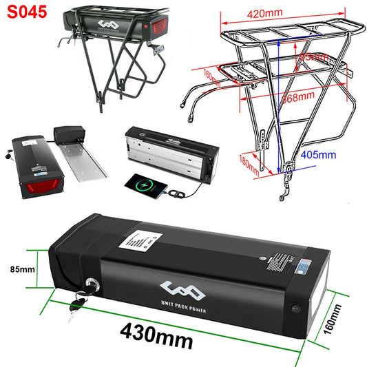 Rear Rack eBike Battery 52V 48V 27Ah 72V 20Ah with Rack no Rack Optional for 1500W 1000W 750W 500W 24"-28 inch