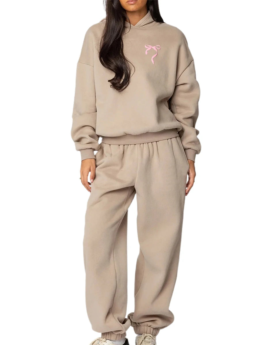 Women s 2 Piece Stylish Outfits Long Sleeve Sweatshirt Solid Color Jogger for Casual Wear