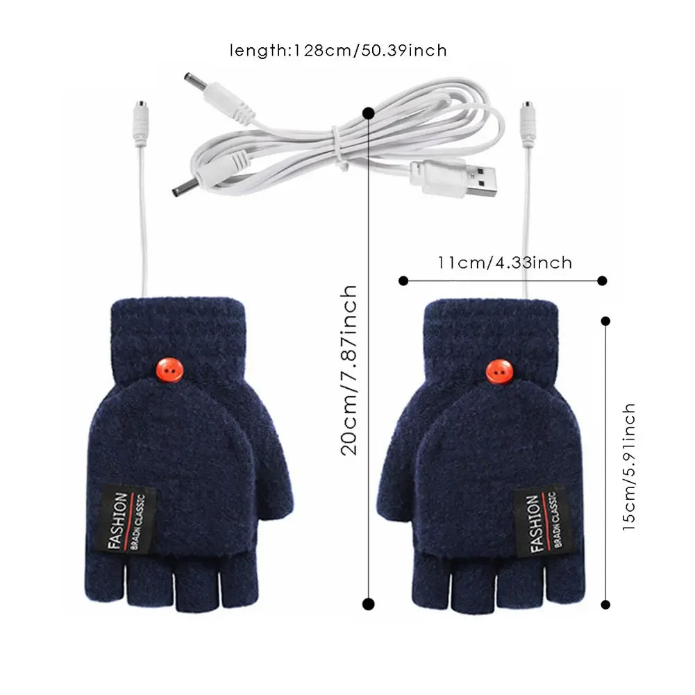 USB Electric Heated Gloves Touchscreen Double-Sided Heating Gloves Fingerless Hands Warmer