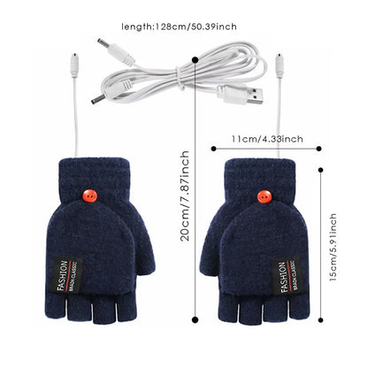 USB Electric Heated Gloves Touchscreen Double-Sided Heating Gloves Fingerless Hands Warmer