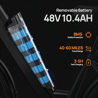 750W E26 Electric Bike for Adults | 48V 10.4Ah Removable Battery, Top Speed 20MPH, 26''X2" Standard Tire, 7-Speeds