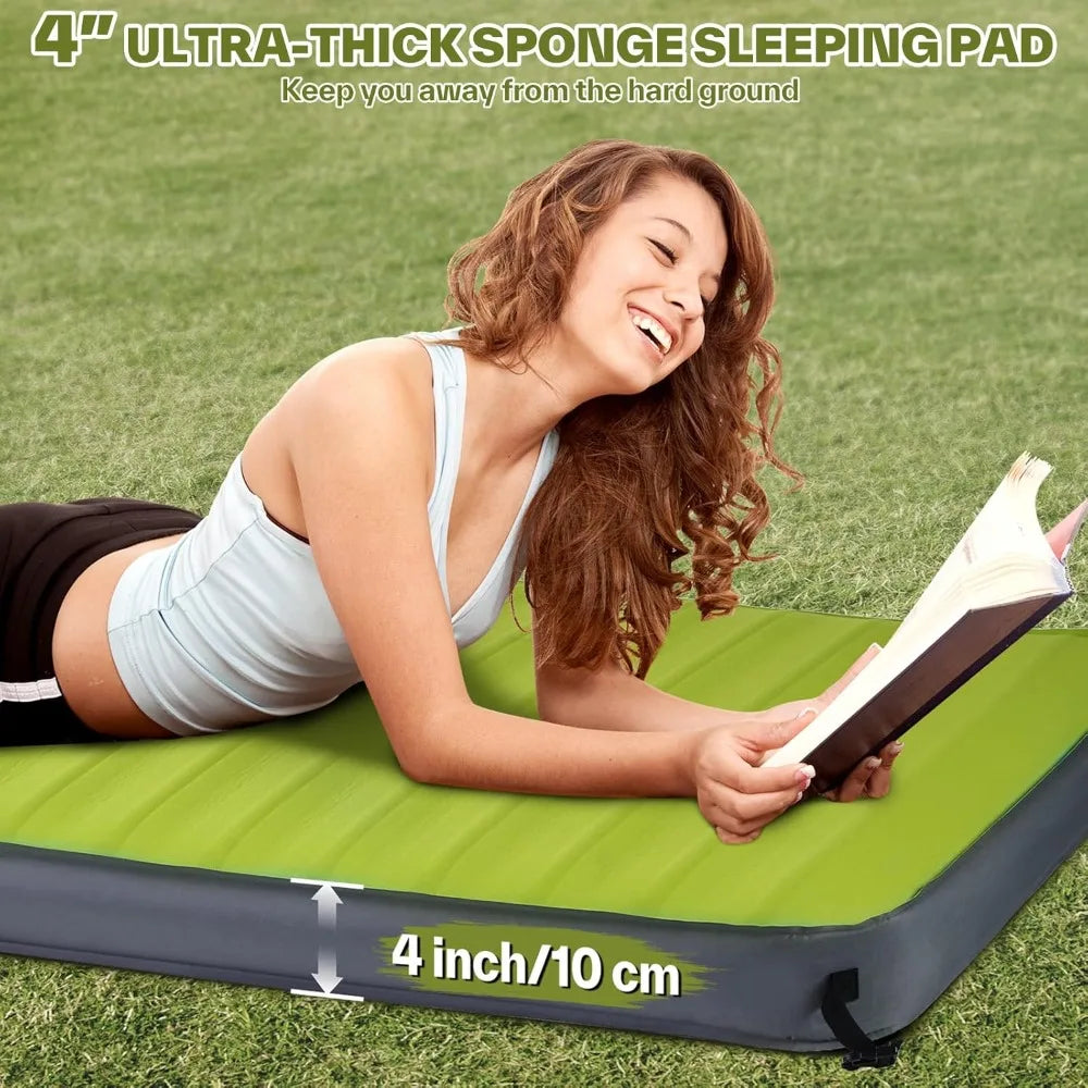 sleeping pad for camping: 4" ultra-thick air & foam mattress with 10 r value, large size 78" x 30"