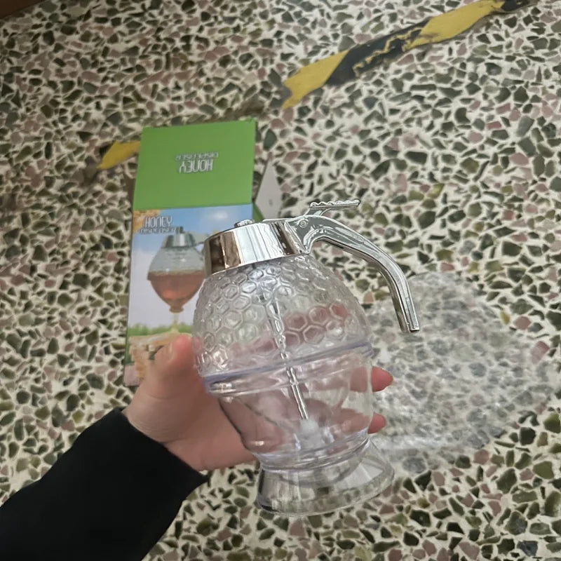 Leak-Proof Honey Dispenser with Rack for Syrup, Sauces, Seasonings - Durable, Easy to Clean, Multi-Purpose Plastic Design for Ki