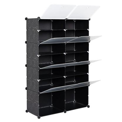 7-Tier Portable 28 Pair Shoe Rack Organizer 14 Grids Tower Shelf Storage Cabinet Stand Expandable for Heels, Boots