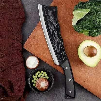 Hand forged stainless steel bone chopping knife with scabbard,