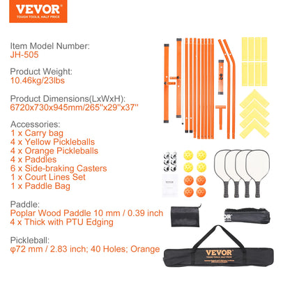 Portable Pickleball 22FT Full Court Official Regulation Size Nets Outdoor with Court Line