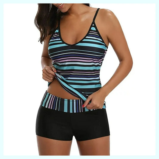 Summer Women'S Swimming Suit Striped Sleeveless Swimwear Two Piece