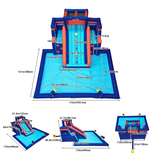 Inflatable Water Slide Pool Bounce House for Kids,Large Slide and Splash Pool, Backyard Summer Outdoors