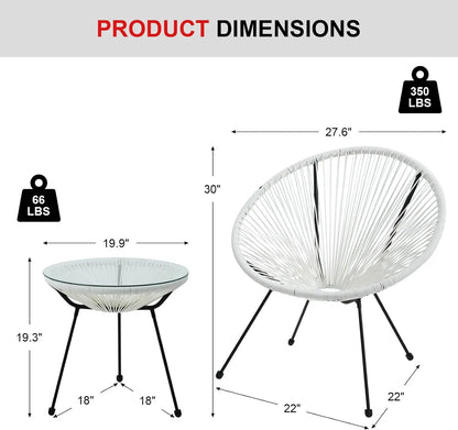 3-Piece Outdoor Wicker Furniture Set,with Tempered Glass Table.