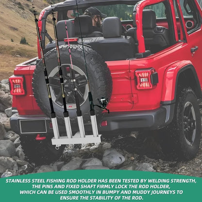 Stainless Steel Fishing Rod Holder 4 Link Tubes, 2" Trailer Hitch Receiver