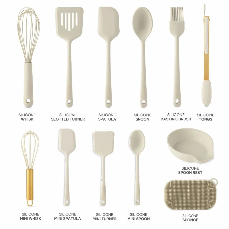 12-Piece Silicone Cooking Utensil Set, Durable and Stylish for Use with Non-Stick Cookware