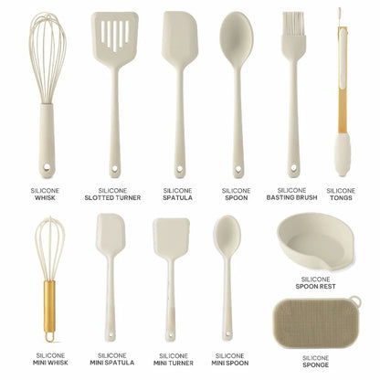 12-Piece Silicone Cooking Utensil Set, Durable and Stylish for Use with Non-Stick Cookware