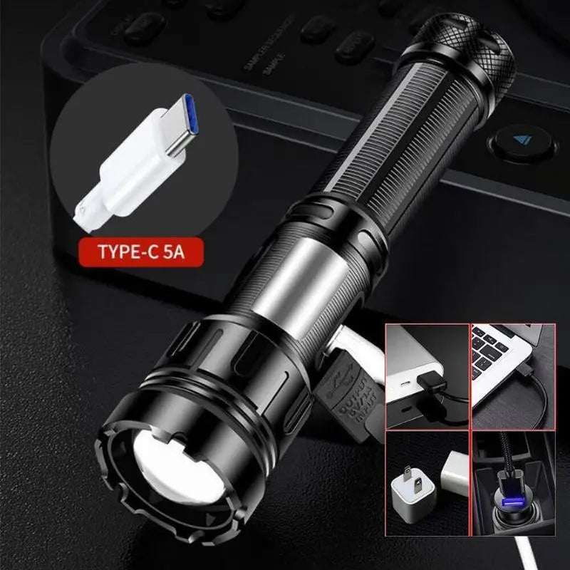 Portable High Power LED Flashlight Zoomable USB Rechargeable Waterproof Emergency Lamp