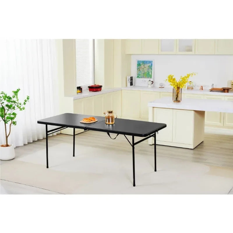 6 Foot Bi-Fold Plastic Folding Table Black Portable Table