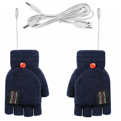 USB Electric Heated Gloves Touchscreen Double-Sided Heating Gloves Fingerless Hands Warmer
