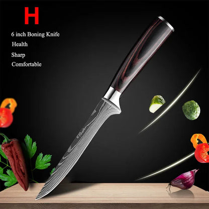 Kitchen Knives Set Laser Damascus Pattern Chef Knife Sharp Cleaver Slicing Utility Knives Tools
