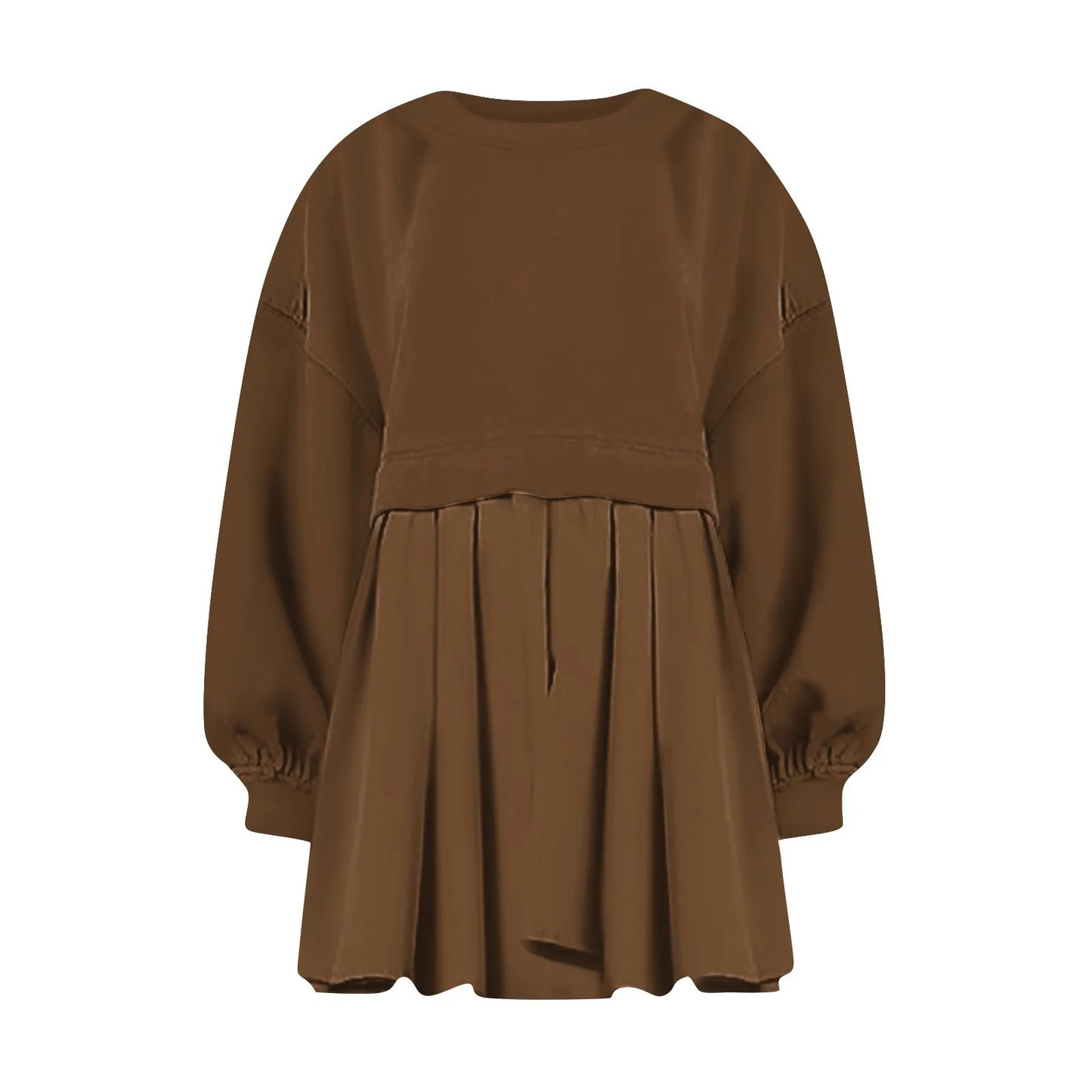 Women Sweatshirt Dress Long Sleeve Crewneck Pullover Loose Fit Tops Pleated Sweatshirts Dresses