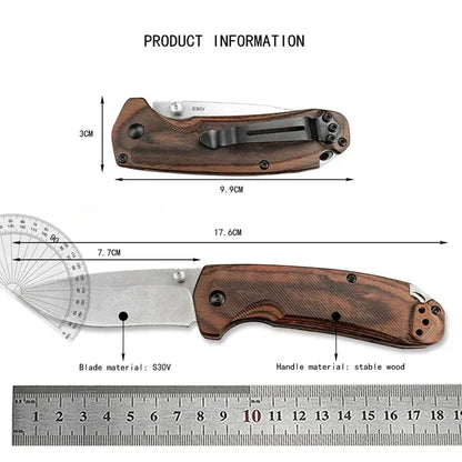 Multifunctional Folding Knife Stabilized Wood Handle with Pocket Clip.
