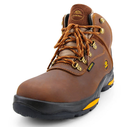 Hike Boots for Men, Soft Toe, Slip Resistant Safety Shoes, Waterproof Anti-Fatigue Brown