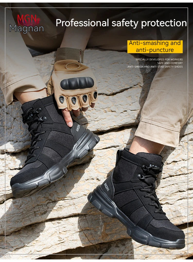 Mens Safety Shoes Steel Toe  Anti-Puncture Indestructible Shoes Trail Running  Outdoor Protective Boot
