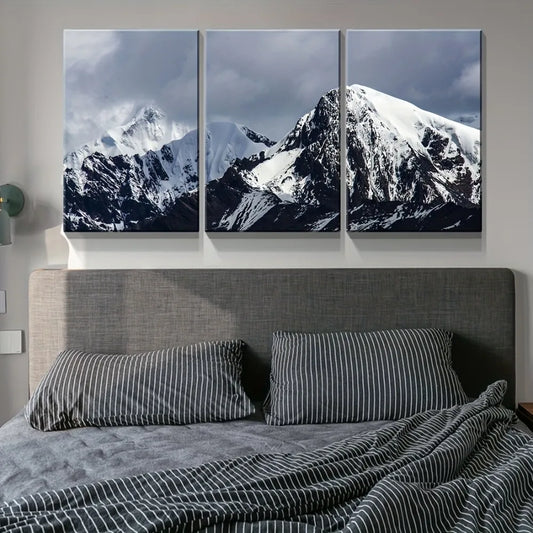 3 Panel Canvas Wall Art - Snow Mountain HD Modern Home decor, living room ,1.5 inch chunky wood frame