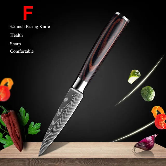 Kitchen Knives Set Laser Damascus Pattern Chef Knife Sharp Cleaver Slicing Utility Knives Tools