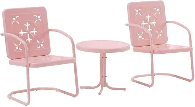 Vintage 3-Piece Outdoor Chair and Side Table Set , Retro Metal Patio Conversation