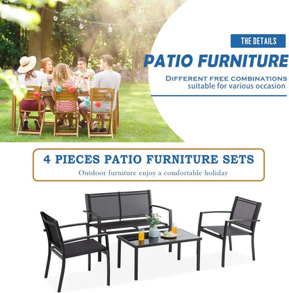 4 Pieces Patio Furniture Outdoor Table and Chairs Set