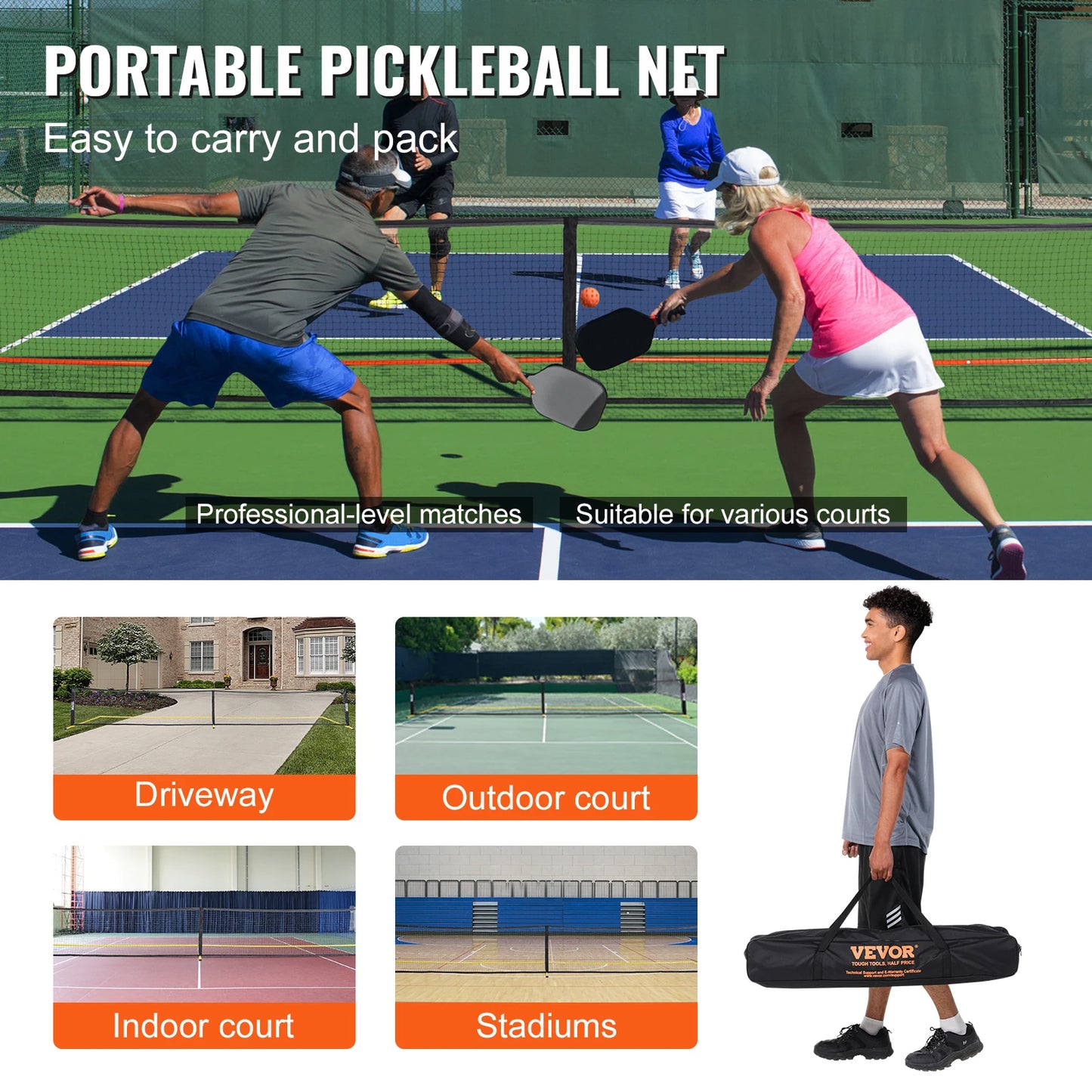 Portable Pickleball 22FT Full Court Official Regulation Size Nets Outdoor with Court Line