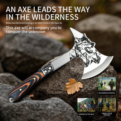 Stainless Steel Survival Axe Multi-function Outdoor Camping Tactical Wolf-head Axe Hunting Tools Portable