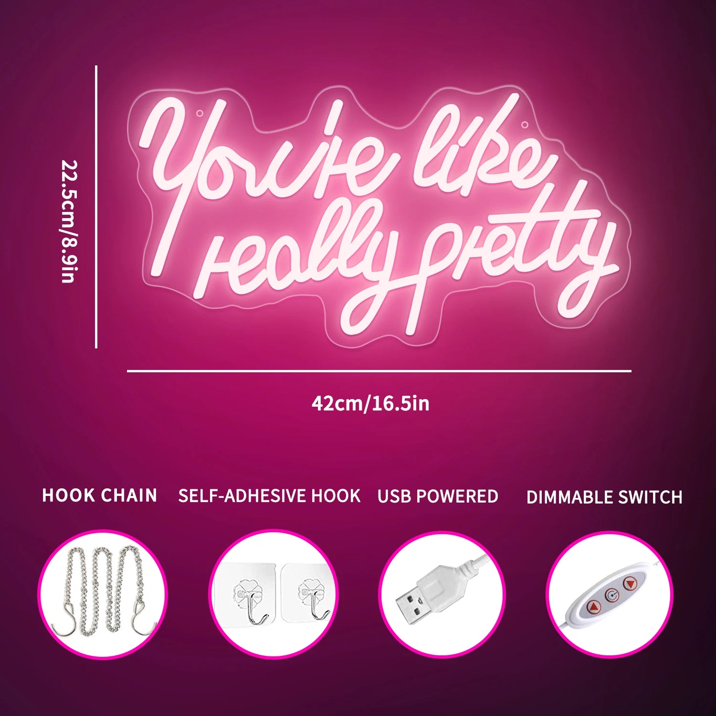 USB Powered Pink LED Neon Light with Adjustable Brightness,Light Up Sign for Party Decor&Christmas Gifts