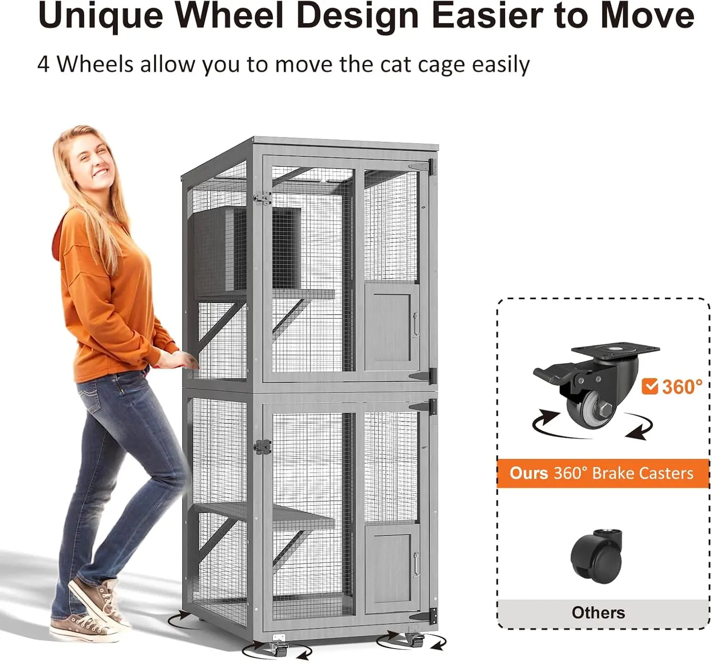 Cat  Outdoor Enclosure, 4 Tiers with Wheels, Resting Box, Waterproof Roof, Large Pet House