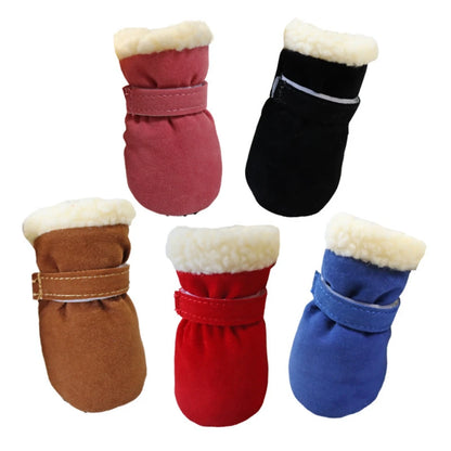 4Pcs Pet Dog Snow Boots Winter Warm Plush Dog Shoes for Small Medium Dog Cats S-XL Soft with Non-Slip Soles