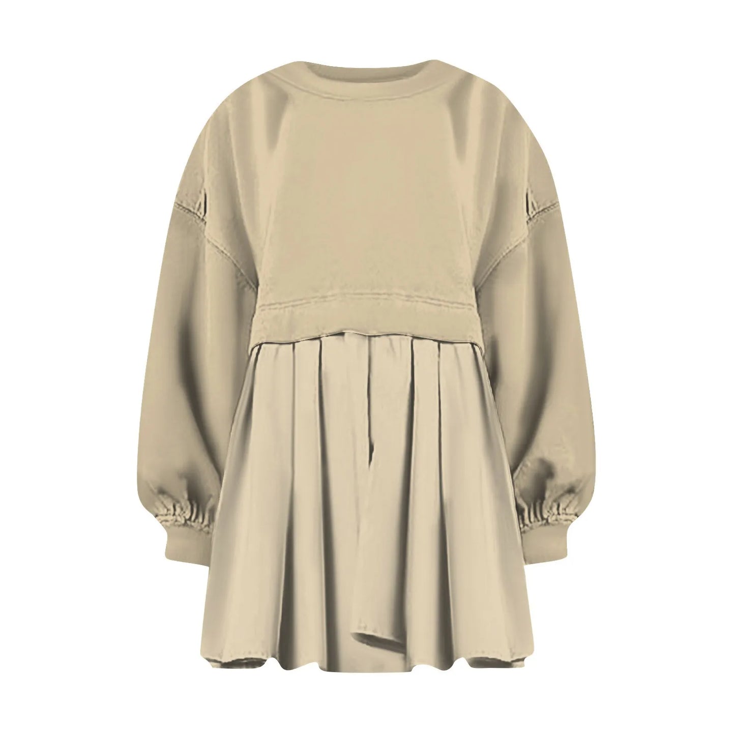 Women Sweatshirt Dress Long Sleeve Crewneck Pullover Loose Fit Tops Pleated Sweatshirts Dresses