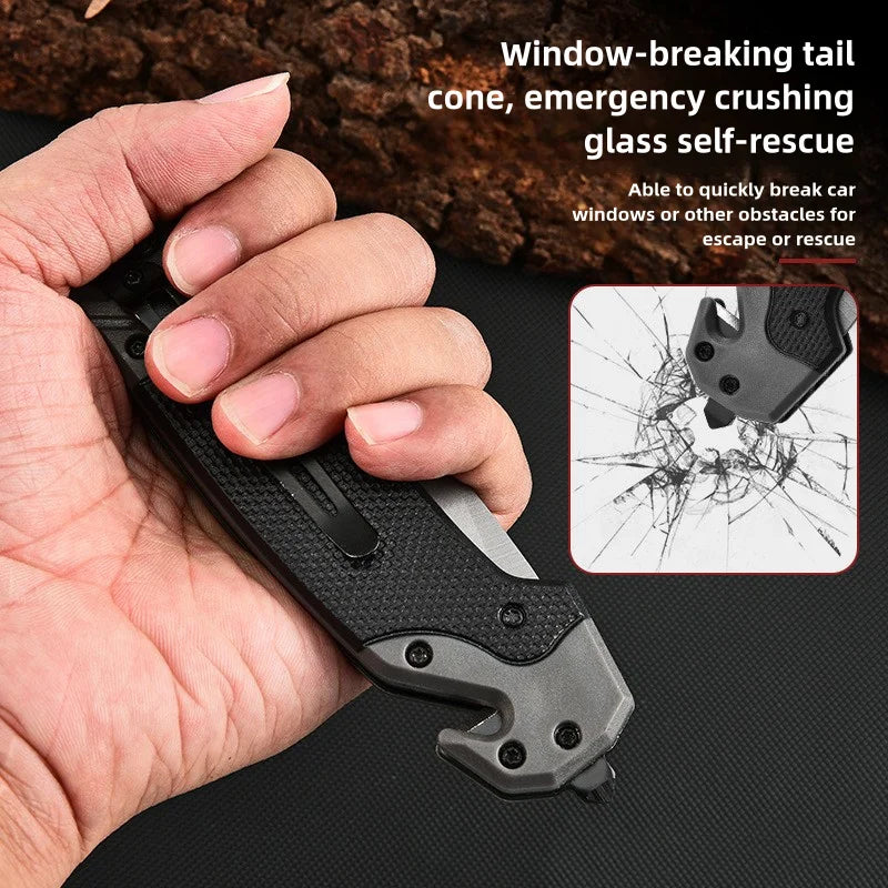 Folding knife with clip,  webbed opening and padded lock, outdoor survival camping hunting fishing knife