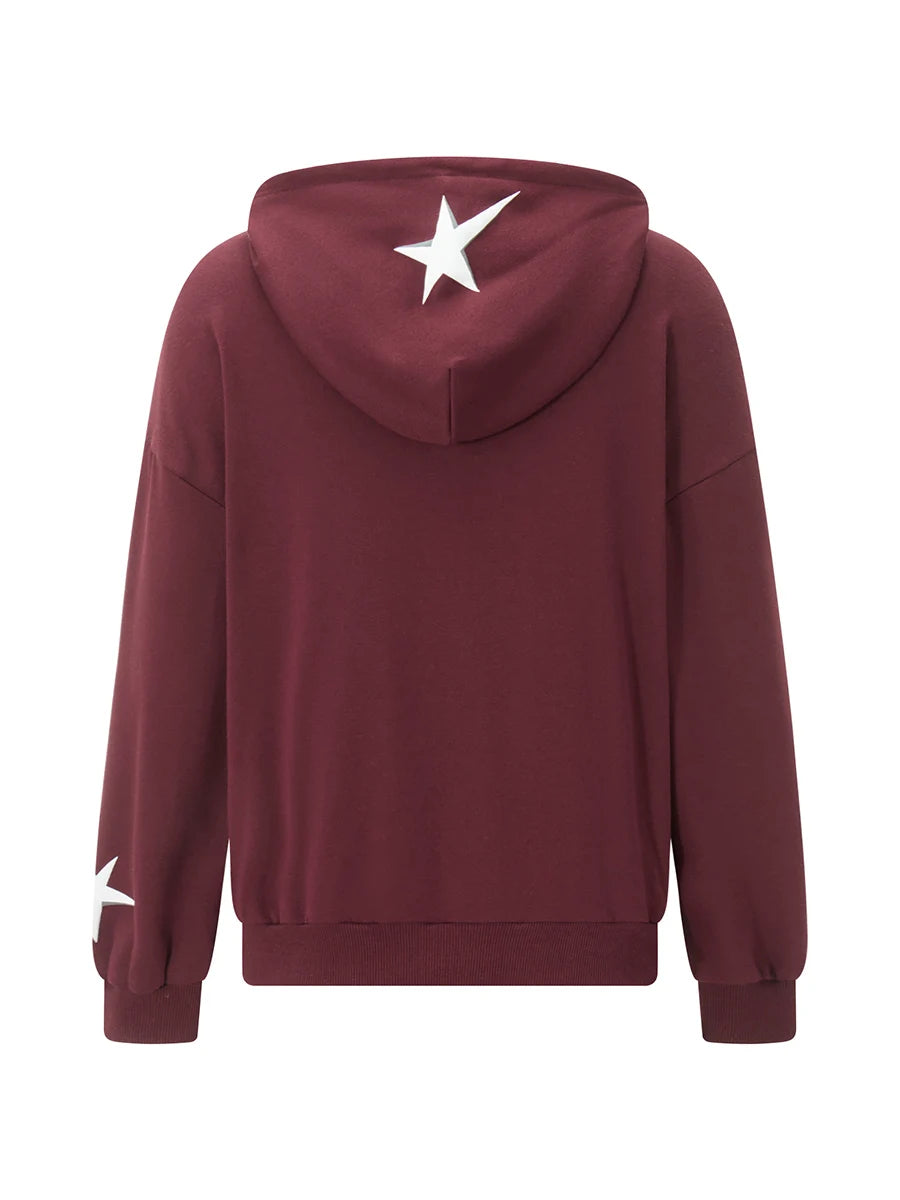 Women Vintage Sweatshirt Grunge Star Print Loose Fit Hooded Tops Autumn Long Sleeve Oversized Shirt