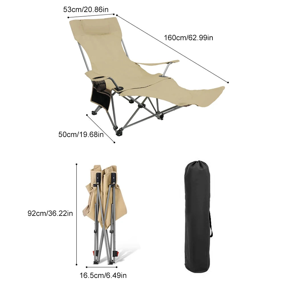 Lazy Reclining Chair with Pillow & Cup Holder & Side Pocket Lightweight Beach Chair Adjustable Backrest for Fishing Travel