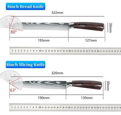 Kitchen Knives Set Laser Damascus Pattern Chef Knife Sharp Cleaver Slicing Utility Knives Tools