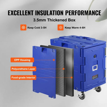 Insulated Food Pan Carrier 82 Qt Hot Box for Catering One Piece Buckle Front Loading Food Warmer