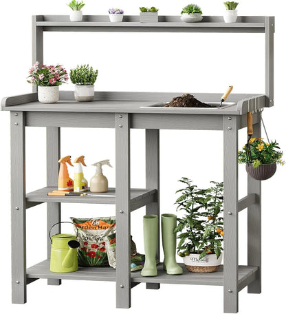 Potting Bench, Outdoor  Table with Removable Sink, with Storage Shelves 360lbs Capacity