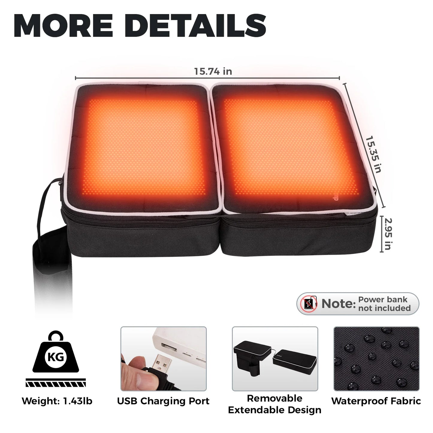 Heated Seat Cushion Seat, 3 Heating Levels, Foldable and Removable, Quick Heating