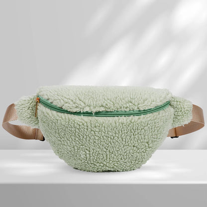 Unisex Fuzzy Crossbody Bag Zipper Closure Solid Shoulder Bag Multifunctional  Foldable Lightweight Autumn Winter Daily Bag