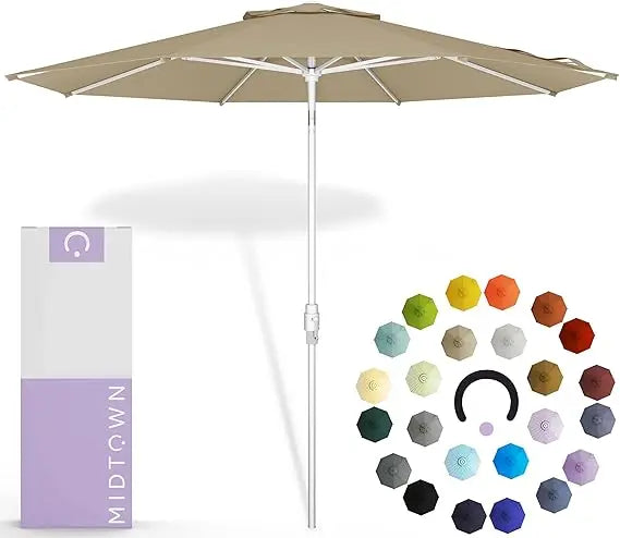 8 Ft. Patio Umbrella Polyester Fabric - Fiberglass Ribs, Auto-Tilt Aluminum Frame