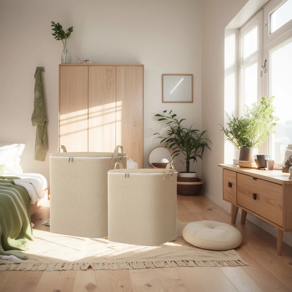 110/140L Clothes Storage Bag Foldable, with Zipper and Reinforced Handles for Clothing Comforter Blanket Bedding