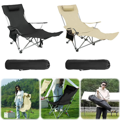 Lazy Reclining Chair with Pillow & Cup Holder & Side Pocket Lightweight Beach Chair Adjustable Backrest for Fishing Travel
