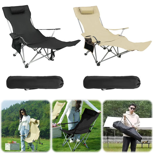 Lazy Reclining Chair with Pillow & Cup Holder & Side Pocket Lightweight Beach Chair Adjustable Backrest for Fishing Travel