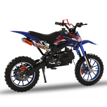 49cc 2-Stroke Dirt Bike, Gas Power Motocross, Off Road Mini Motorcycle with Front Rear Disc Brakes, Max Speed 40KM/H (Blue)