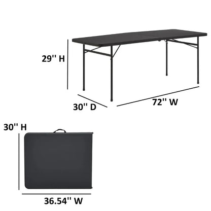 6 Foot Bi-Fold Plastic Folding Table Black Portable Table
